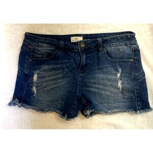 Oneill Womens Cut Off Jean Shorts Blue Denim, Size 13 33W Frayed Distressed